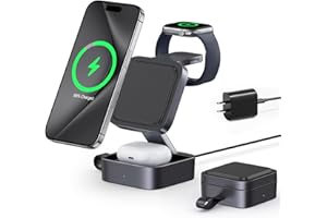 3 in 1 Wireless Charging Station for Apple Devices, Magnetic Foldable Travel Fast Charger Stand Compatible with MagSafe for i