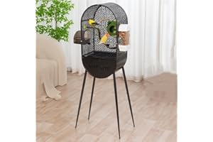 Large Floor-Standing Bird Cage, Iron Bird Aviary with Accessories, Parrot Stand for Parakeets, Cockatiels and Pigeons(Black)
