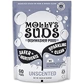 Molly's Suds Dishwasher Pods | Clean Dishwasher Detergent, Cuts Grease &amp; Rinses Clean (Residue-Free) for Sparkling Dishes | 60 Auto-Release Tabs (Unscented)