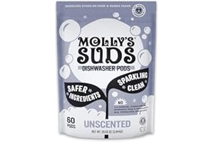Molly's Suds Dishwasher Pods | Clean Dishwasher Detergent, Cuts Grease & Rinses Clean (Residue-Free) for Sparkling Dishes | 60 Auto-Release Tabs (Unscented)