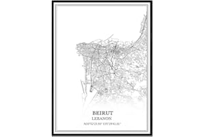 TANOKCRS Beirut Lebanon Map Wall Art Canvas Print Poster Artwork Unframed Modern Black and White Map Souvenir Gift Home Decor 12x16 Inches