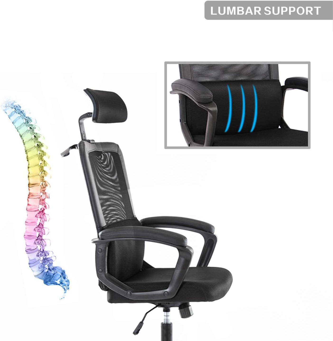 Smugdesk Office Chair, High Back Ergonomic Mesh Desk Office Chair with Padding Armrest and Adjustable Headrest -Gray: Home & Kitchen