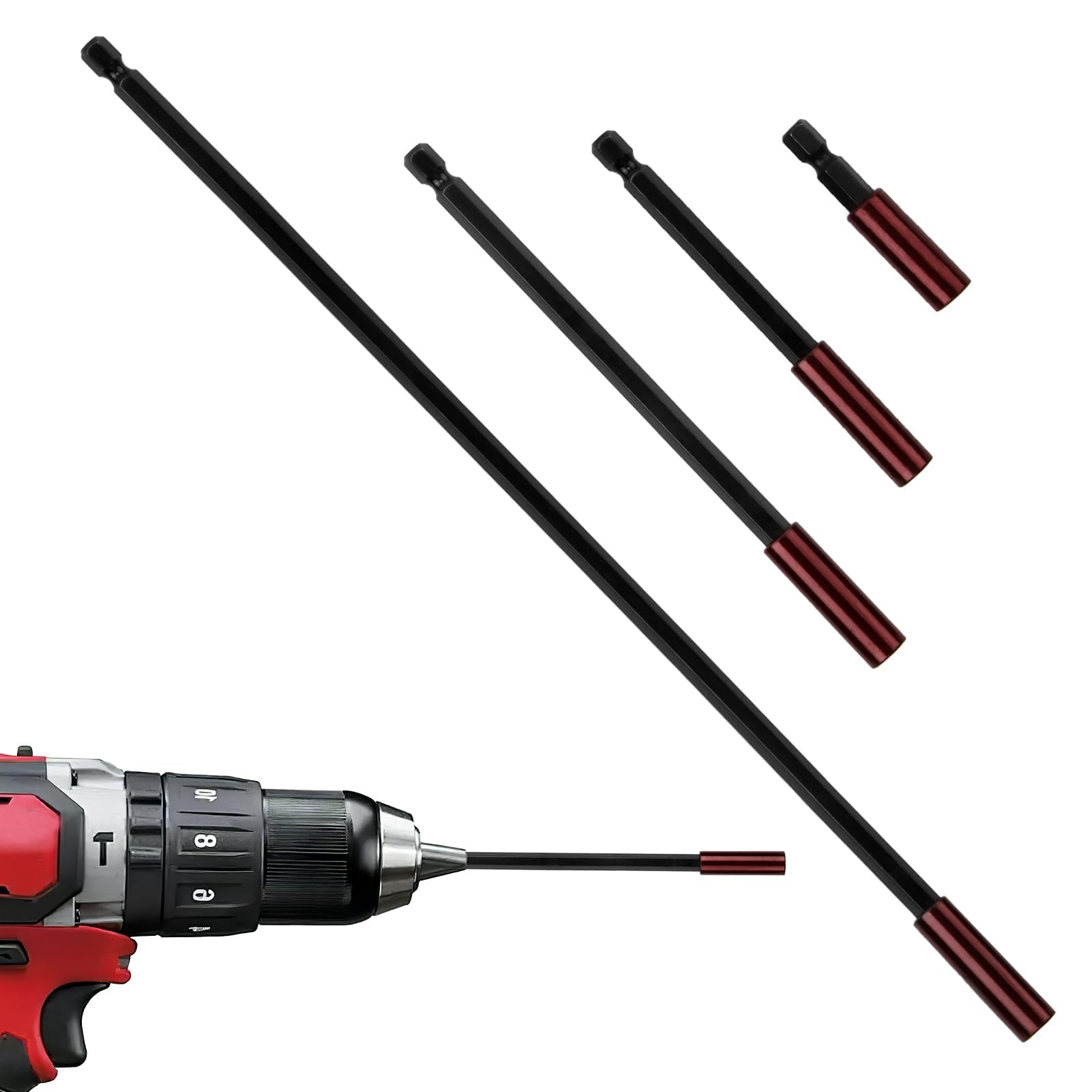 4 Pack Magnetic Drill Bit Extension Holder, 1/4 Inch Impact Drive Hex Extension Holder Set Screwdriver Extension Bit Holders 48mm 95mm 145mm 295mm for Impact Drill Bar Tool Adapters Nuts Screws