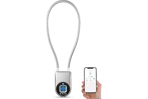 Fingerprint Cable Lock, Anweller 14" Long Shackle Small Padlock, Keyless Entry Biometric Bluetooth Smart Waterproof Combination Pad Lock for Gate Outdoor Fence Fridge Cabinet Locker Pool Bike - Silver