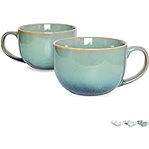 Bosmarlin Ceramic Large Coffee Mug Set of 2, 23 Oz, Jumbo Mug Soup Bowls with Handles, Dishwasher and Microwave Safe (23 Oz, Pale Green)