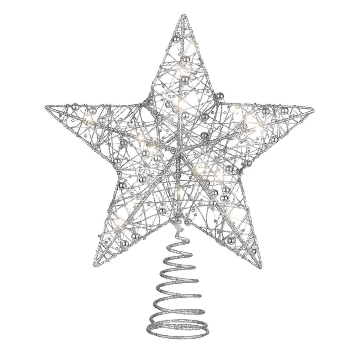 NUOBESTY Christmas Tree Topper Star with 20 Led Lights Battery Operated Rustproof Glitter Decoration for Home Party 10.6 Inch Silver