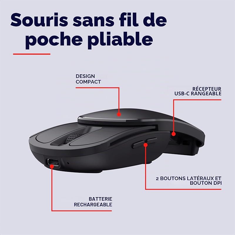 Zylo Souris sans Fil Pliable Portable Seulement 55 g, Noir