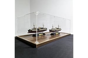 Display Case Extra Long Acrylic Display Case for Model Ship, High-definition Clear Boxes with Thickened Wooden Base, Large Du