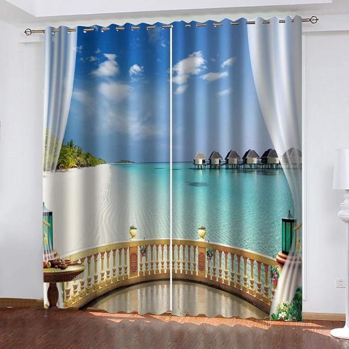 Agvvseso® Cortinas Opacas para Dormitorio 3D Paisaje arquitectónico de
