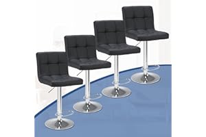 NEWBULIG Bar Stools for Kitchen Island, Armless Kitchen Counter Height Bar Stool, Synthetic Pu Leather Square Island Barstool, Modern Gas Lift Stools with Back Set of 4