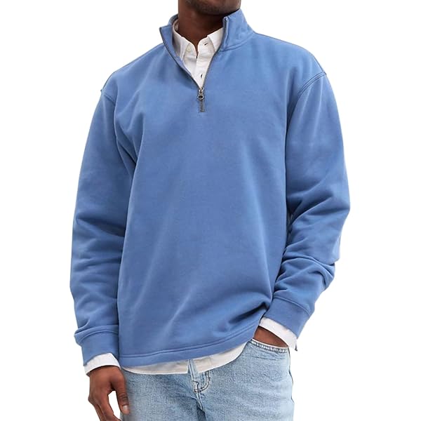 Men's 1/4 Zip Sweatshirt With Elbow Patches – Cotton Long Sleeve Pullover Jumper By RIZFAT