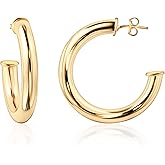 Barzel 18K Gold Plated Chunky Open Hoop Earrings for Women, Trendy Gold Hoop Earrings, 20mm-50mm, 5mm Thick, 4 Sizes, Made in Brazil, High Polish Finish