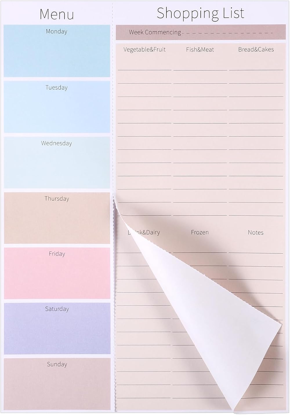Thboxes Magnetic Weekly Meal Planner and Shopping List Pad 52 Sheets 25x17cm
