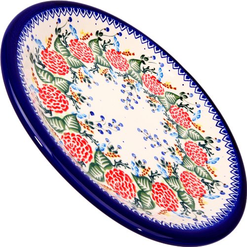 Polish Pottery Ceramika Boleslawiec 1103/280 Royal Blue Patterns with Red Rose Motif Dinner Plate 26, 10-1/4-Inch