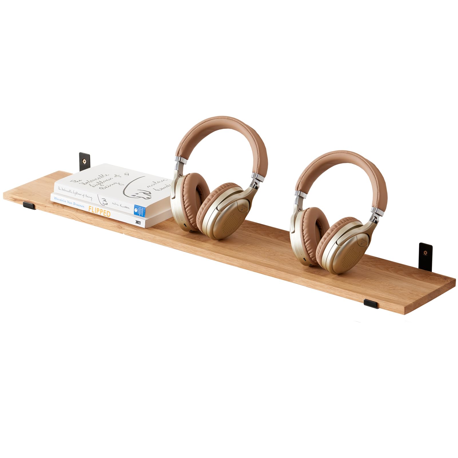 TREOAKWIS Wooden Floating Shelf, Oak Floating Shelf Solid Wood Bookshelf Wall Mounted Display Shelves for Magazine Living Room Bedroom Decor (90 CM)