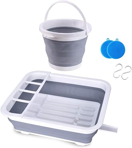 Amazon Tmei おりたたみ式水切りかごと折りたたみバケツ 食器かご 水切りラック 生活用品 台所 キッチン キャンプ 釣り バーベキュー 車載 バケツ多機能 便利 2枚の台所用スポンジと2つのs字フック付属 A 水切りラック オンライン通販