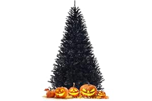 Happygrill 7.5FT Black Christmas Tree with Sturdy Metal Stand Unlit Halloween Tree with 1258 Branch Tips PVC Needles