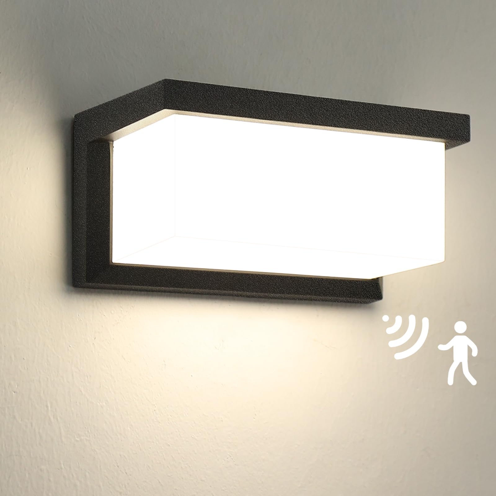 HLFVLITE Solar Wall Light Outdoor with Motion Sensor, LED Bright Fence Light, 3 Lighting Modes, IP54 Waterproof Outside Security Lamp, 330LM Max