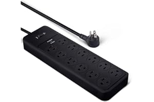 Amazon Basics Surge Protector Power Strip, 12-Outlet, 4000 Joules, 8ft Extension Cord, Rectangle, for Home, Office, Gaming Room, Black