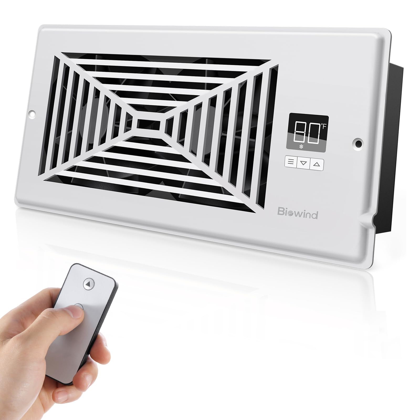 BIOWIND Quiet Smart Register Booster Fan Fits 4" x 10" Vent Opening, White