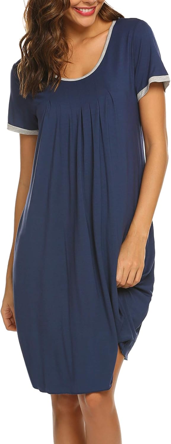Ekouaer Women's Nightgown Short Sleeve Sleepwear Comfy Sleep Shirt Pleated Scoopneck Nightshirt S-XXL at  Women’s Clothing store
