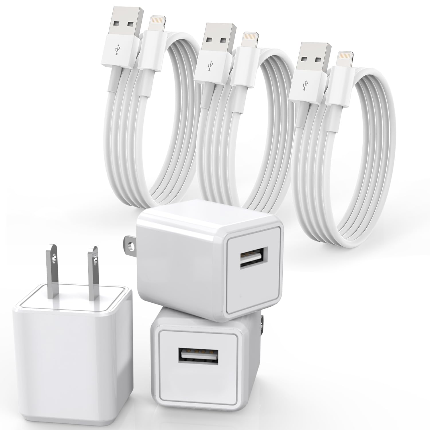 iPhone Charger, 3Pack【MFi Certified】 Lightning Cable Quick Fast Charging Cords and 3Pack USB Wall Charger Travel Plug Block Adapter Compatible with iPhone 14/13/12/11 Pro/Xs/XR/X/8 Plus and More