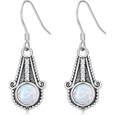 MOTIEL Opal with Genuine Diamond Earrings for Women 925 Sterling Silver Dainty Opal Hooks Dangle Earrings Anniversary Birthday Valentine's Day Jewelry Gift for Her