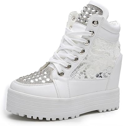 Amazon ハイカット 厚底スニーカー レディース レース ガールズ 美脚 歩きやすい インソール5cm コンバース風 24 5cm ホワイト Converse コンバース シューズ バッグ