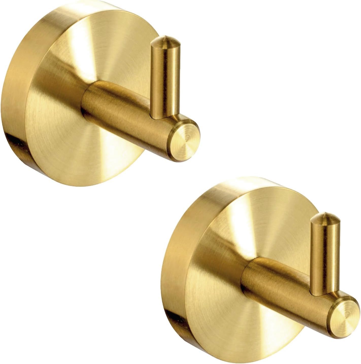 QNIIAED 2 Pack Towel Hooks for Bathrooms,Stainless Steel Door Hook Screw in for Coat Robe(Brushed Brass Gold)