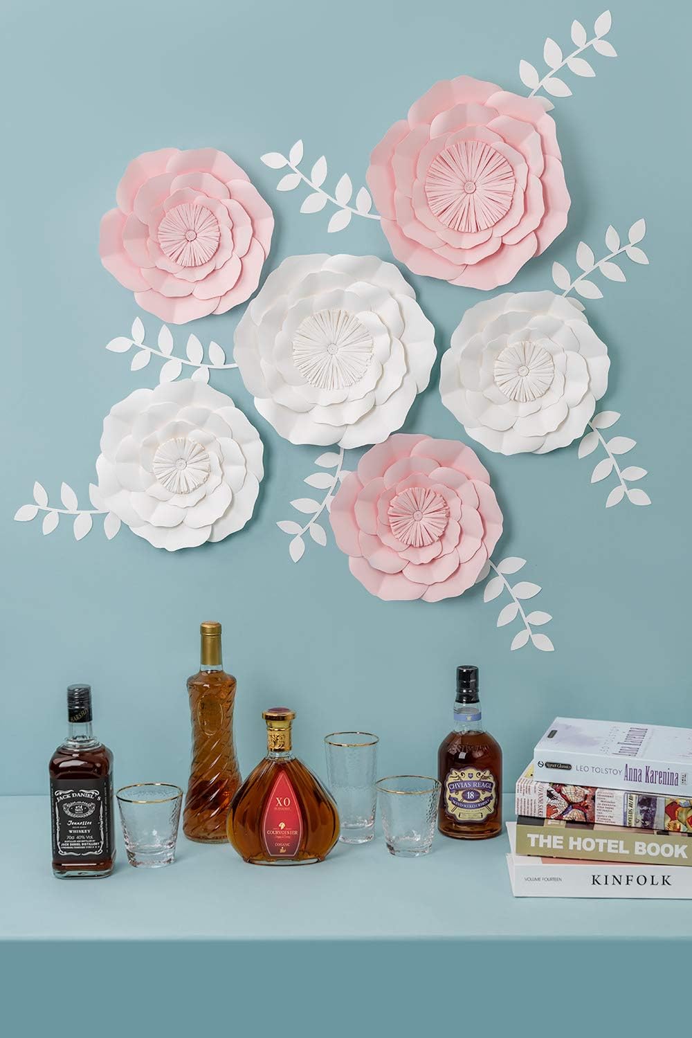 Amazon Com 3d Paper Flower Decorations Giant Paper Flowers Large Handcrafted Paper Flowers Pink White Set Of 6 For Wedding Backdrop Bridal Shower Wedding Centerpieces Nursery Wall Decor Kitchen Dining