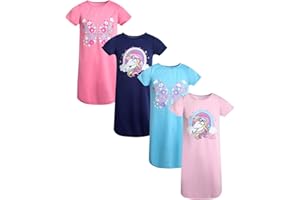 Sweet & Sassy Girls Nightgowns - 4 Pack Short Sleeve Night Gown Sleepwear Pajama Dress for Kids (Size: 4-14)