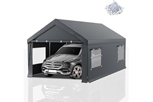 RICHRYCE Carport 12x20 FT Heavy Duty,Outdoor Portable Garage with Removable Sidewalls & Doors, Waterproof, UV-Resistant Canopy Shelter for Vehicles, Boats, RVs, Trucks, All-Season Car Port, Gray