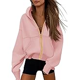 Fisoew Women's Zip Up Hoodies Sweatshirts Casual Long Sleeve Hooded Jackets Fall Trendy Y2K Clothes