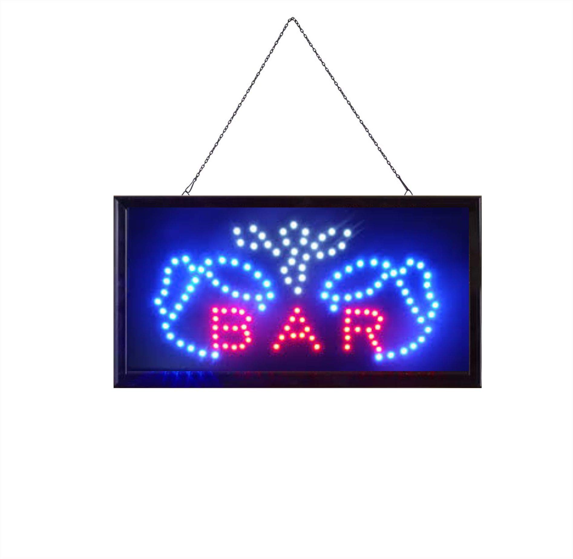 = LED Sign BAR = Bright LEDs NEON Professional Powerful Animated Flashing Display Hanging Chain Included Signs 48cm X 25cm X 2cm
