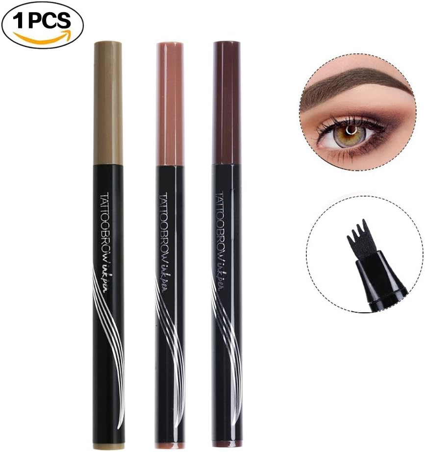 Turelifes Tattoo Eyebrow Pen with Four Tips Long-lasting Waterproof Brow Gel for Eyes Makeup (BLACK BROWN)