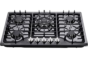 TYMETIK 30 Inch Gas Cooktop, Built-in Stainless Steel Gas Stovetop 5 High Efficiency Burners Gas Stove LPG/NG Convertible Gas Hob (Black)