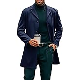 PASLTER Mens Mid Long Trench Coat Slim Fit Winter Pea Coat Single Breasted Business Overcoat