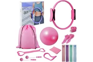 COREHARMONY Pilates Equipment Set for Women, 13-in-1 Home Pilates Workout Kit with 12.9" Ring, 9.8" Ball, 4 Fabric Resistance Loop Bands, Figure-8, Stretch Strap, Cordless Jump Rope, Yoga Socks & Carry Bagh