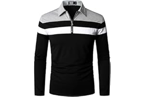 HOOD CREW Men’s Long Sleeve Polo Shirt Casual Slim Fit Shirts Contrast Color Patchwork T Shirts Cotton Tops