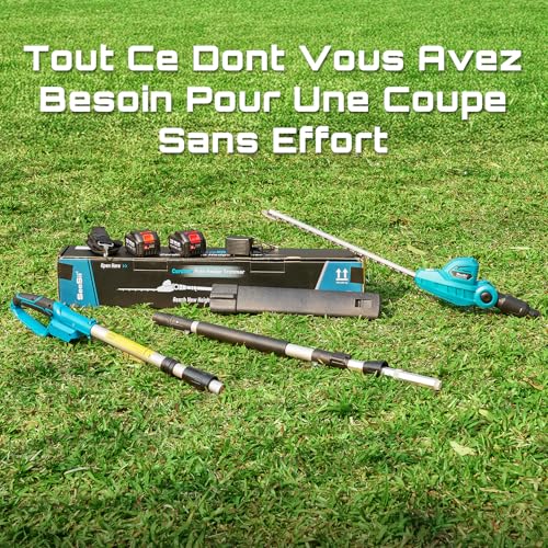 SEESII Electric Telescopic Hedge Trimmer 2.6 m, Electric Hedge Trimmer with 40 cm Double Action Blade, 2 x 4.0Ah Batteries, 135° Adjustable Swivel Head, for High Hedges and Dense Shrubs