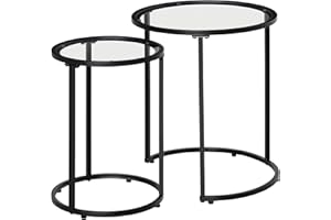 HOMCOM Set of 2 Nesting Coffee Tables with Metal Base, Round Side Table with Tempered Glass Tabletop for Living Room, Bedroom