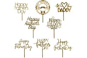 Qertesl 8 Piece Happy Father's Day Cake Topper - Father's Day Golden Glitter Birthday Cake Decoration Dad Party Supplies (Acrylic 8)