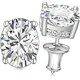 Women’s 2-4 Carat Moissanite Stud Earrings, D Color VVS1 Clarity Oval/Emerald/Pear/Round/Princess Cut Moissanite Earrings with Gold Plated, 925 Sterling Silver Solitaire Studs for Men