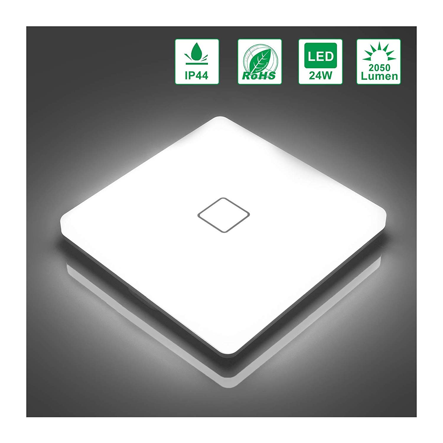 LED Ceiling Light, Airand Ceiling Lamp Flush Mount 2050LM Waterproof IP44 24W 5000K for Bathroom, Kitchen, Bedroom, Hallway, Corridor, Balcony, Living room (Cold White, Square)