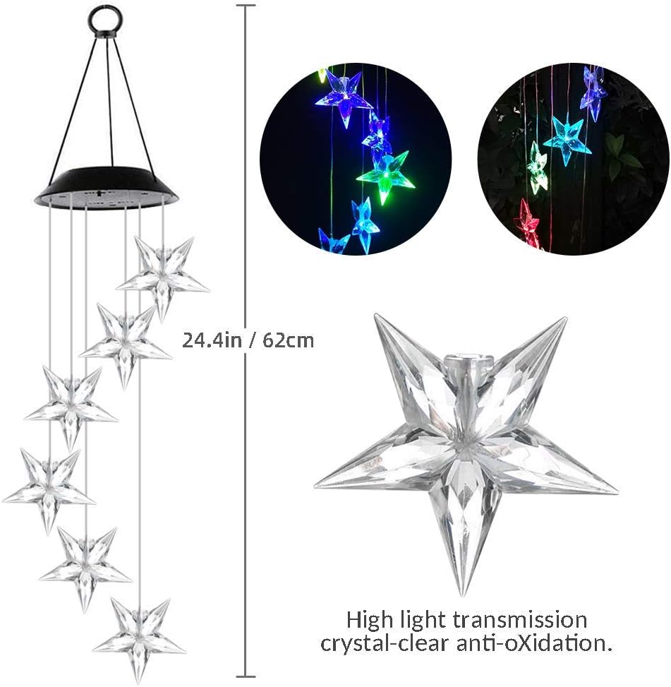 SIEBIRD LED Color Changing Solar Wind Chime Light, Solar Star Wind Chimes Outdoor, Solar Powered LED Hanging Lamp Mobile Waterproof Romantic Wind Bell Light for Outdoor Garden Party Decoration : Garden & Outdoor