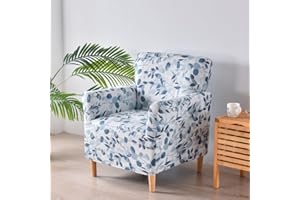 Elehealthy Stretch Chair Covers Banquet Armchair Slipcovers Printed Armchair Sofa Covers Chair Slipcover Anti-Slip Furniture Protector for Living Room Friendly for Kids Pets (Blue Leaf)
