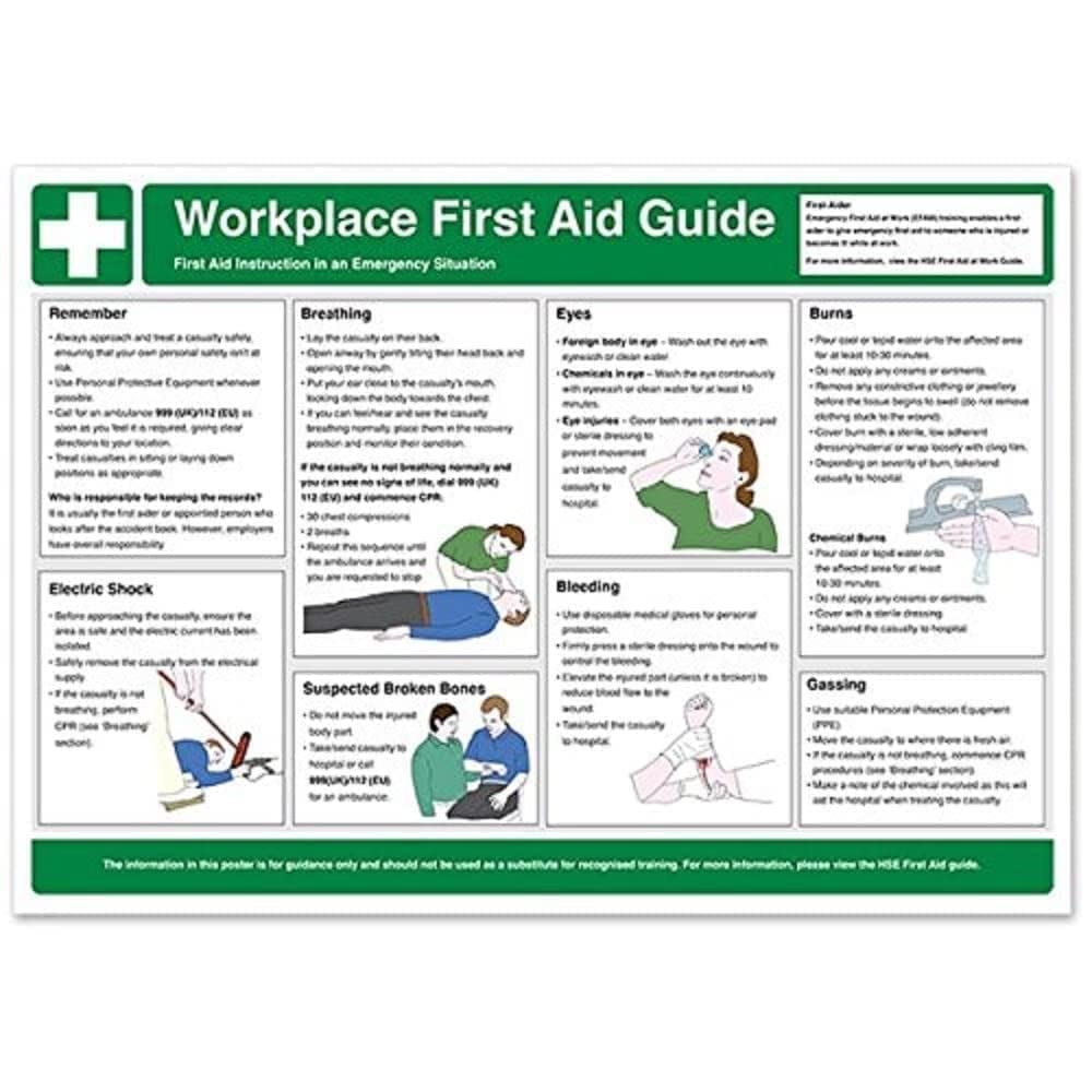 V Safety Workplace First Aid Guidance Poster - A2 (594 x 420 mm) Safety Sign