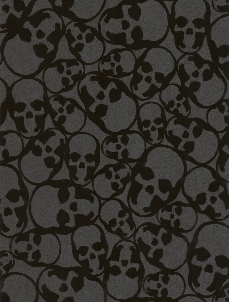 Barbara Hulanicki Designer Black Skulls Print Flocked Luxury Wallpaper