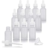 1 oz Frosted Clear Glass Boston Round with White Dropper (12 pack) + Funnel