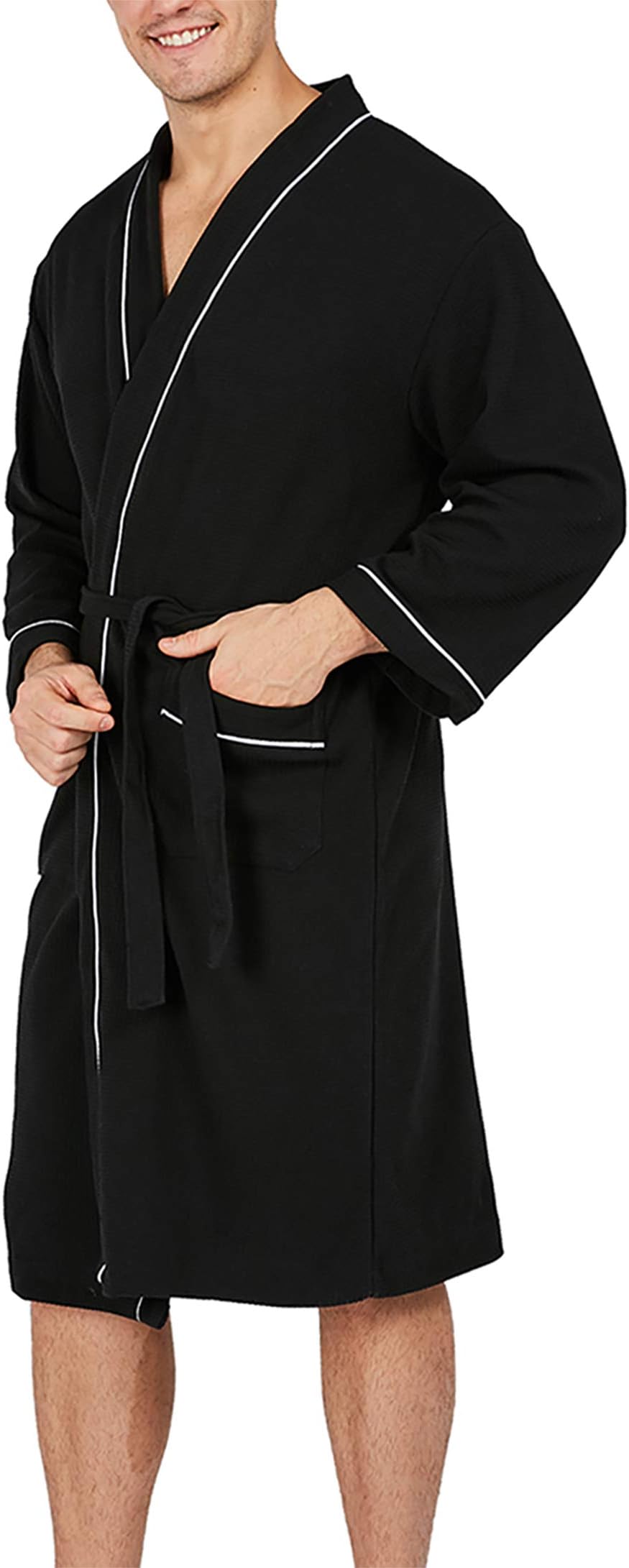 YIMANIEMen's Robe Cotton Bathrobe Soft Knee Length Sleepwear